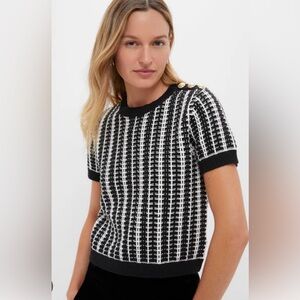 Hyacinth House black & cream short sleeve woven sweater (NWT). Size L